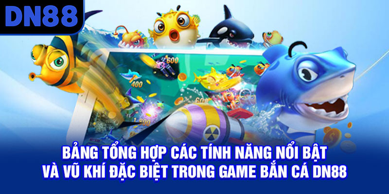 Bảng tổng hợp các tính năng nổi bật và vũ khí đặc biệt trong game bắn cá DN88